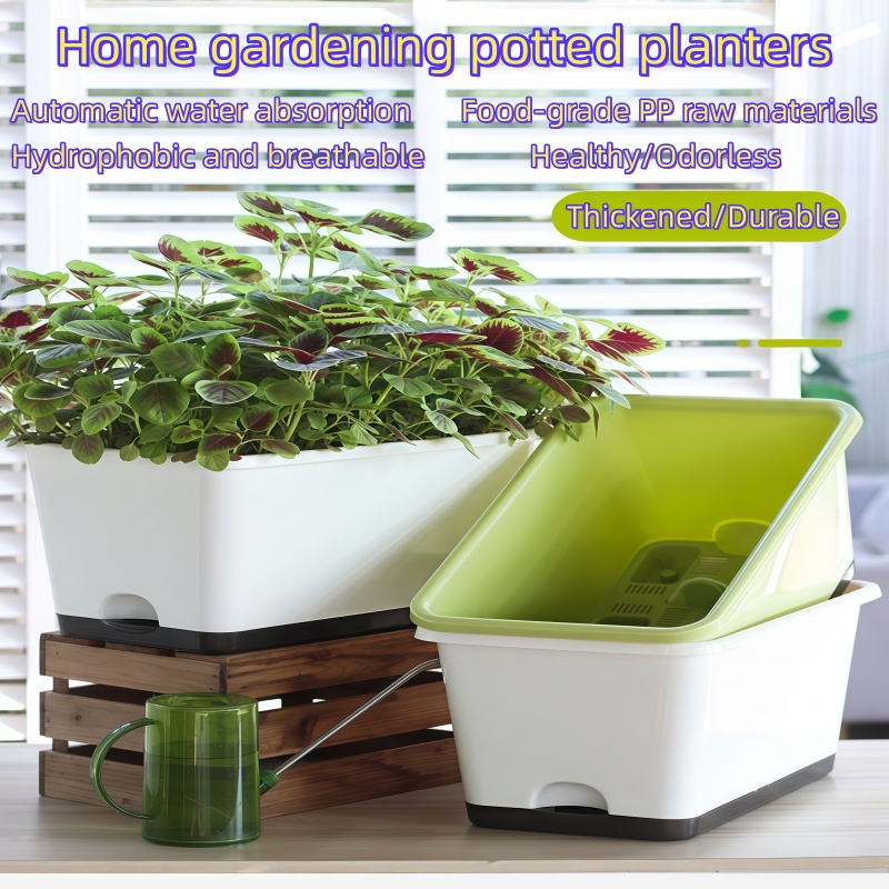Self-Watering Planter - Vaso de Plástico Retangular Autoirrigável Alargado